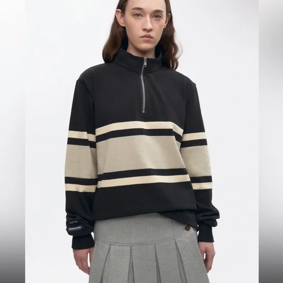 KOTN Black and Cream Zip-Up Sweater - Picture 2 of 11